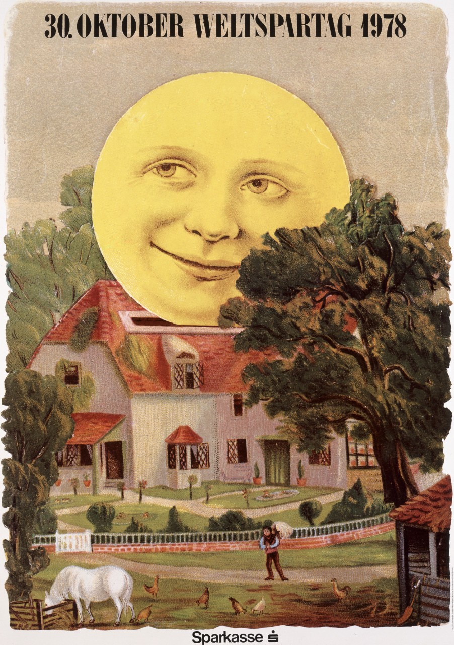 Haus als Spardose mit Mond als Münze