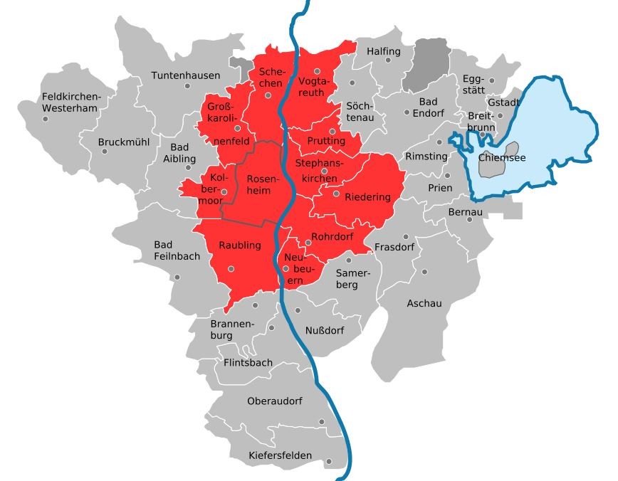Karte Landkreis Rosenheim und umgebende Gemeinden
